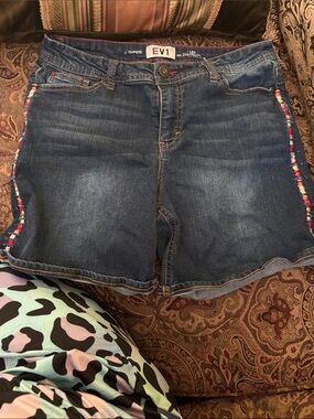 EV1 Women’s Dark Blue Denim Jean Shorts with Side Braid Trim